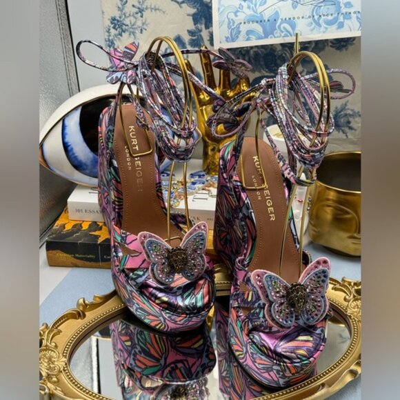 🆕 KURT GEIGER LONDON 🧿 NWOB Butterfly Wedge Heel with Ties, Sz 37 US 7 - Picture 5 of 15